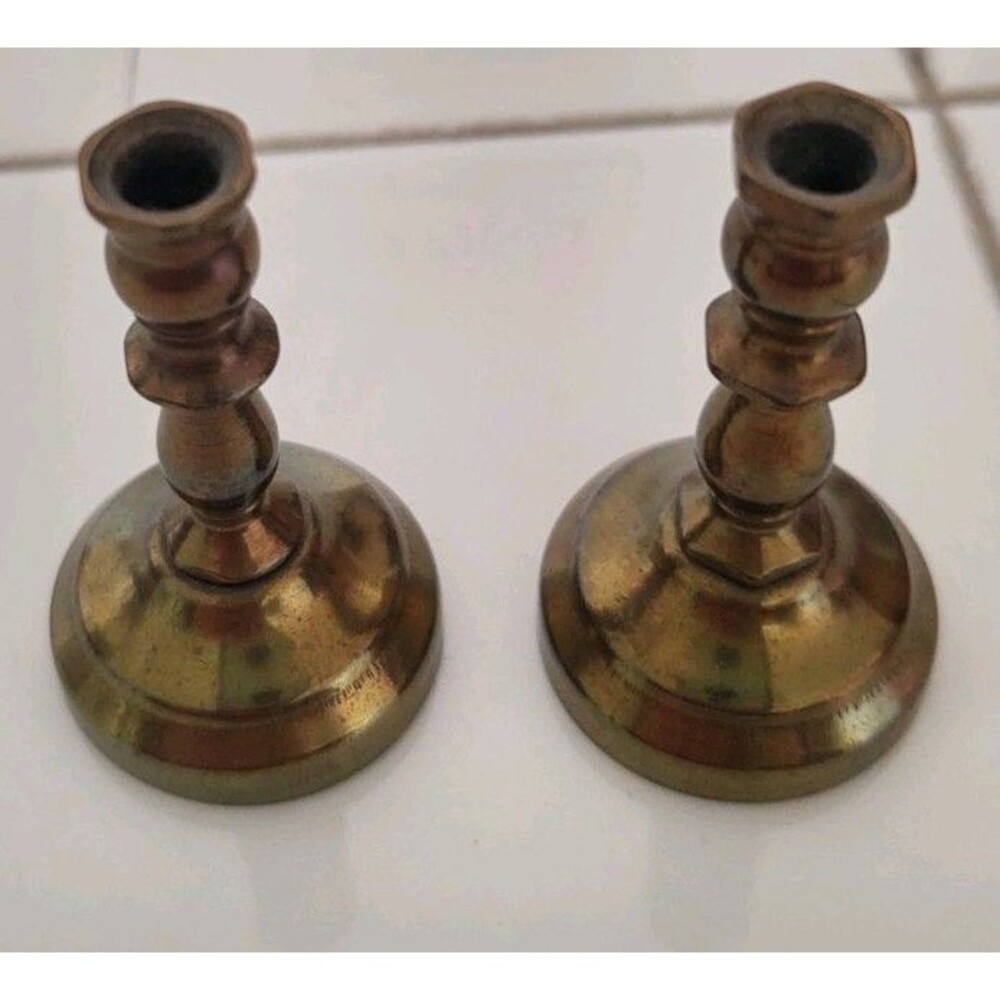 Antique Mini Candle Holders Set of 2 Brass Candle Holders Vintage Candle Holders